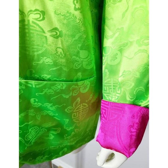 Vintage Asian Jacket, 90s Reversible Jacket, Pink and Green, Size XL - Picture 9 of 10